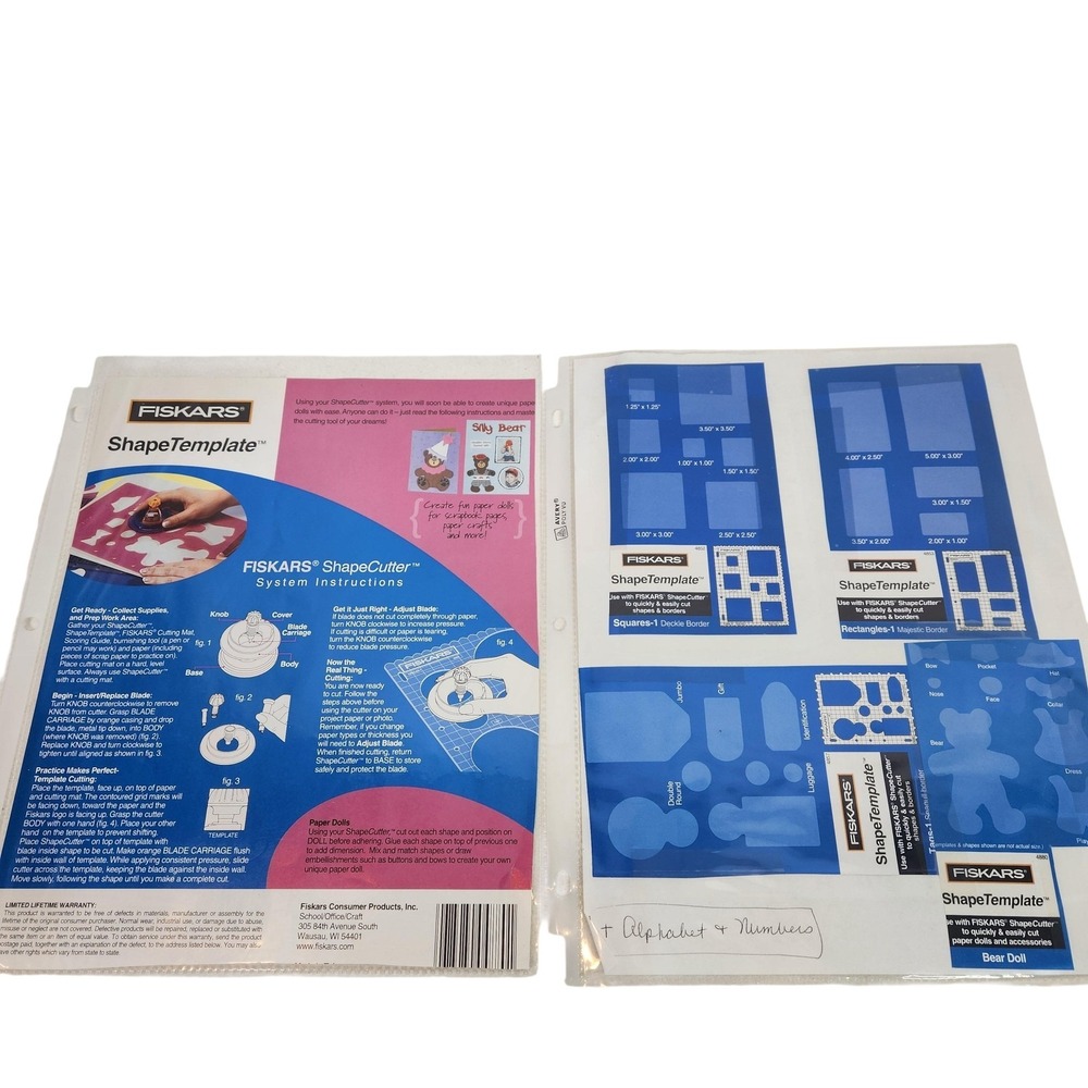 Fiskars ShapeTemplate Lot Squares Rectangles Circles Hearts Bear Doll Craft 4850